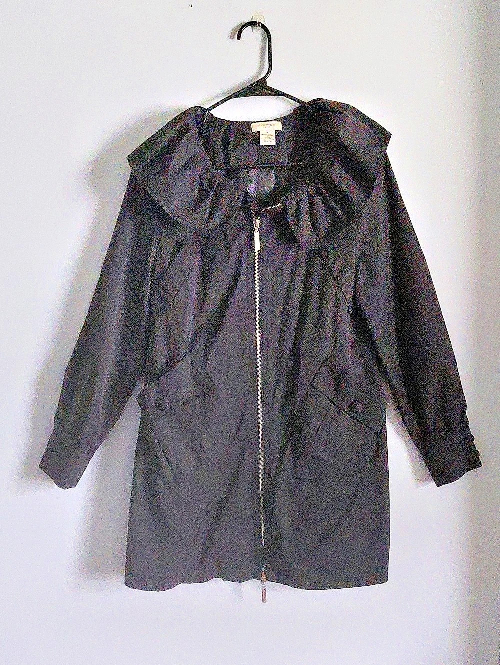 Vertigo Paris Black Ruffle Collar Trench Coat